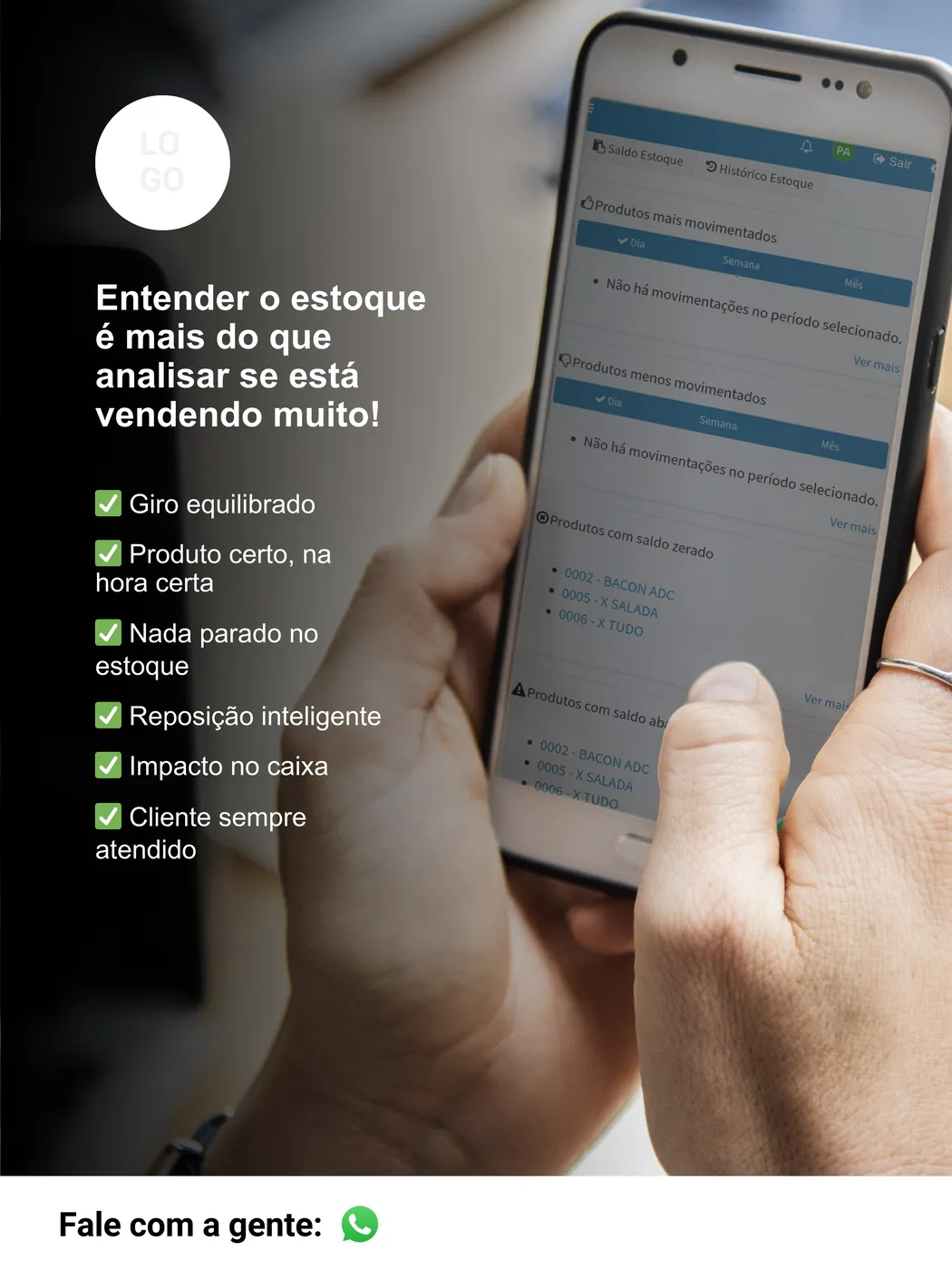 Tela e recurso do sistema em aplicação comercial